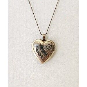 Vintage Sterling Silver Vermeil PPC Heart Photo Locket Pendant Necklace 17"